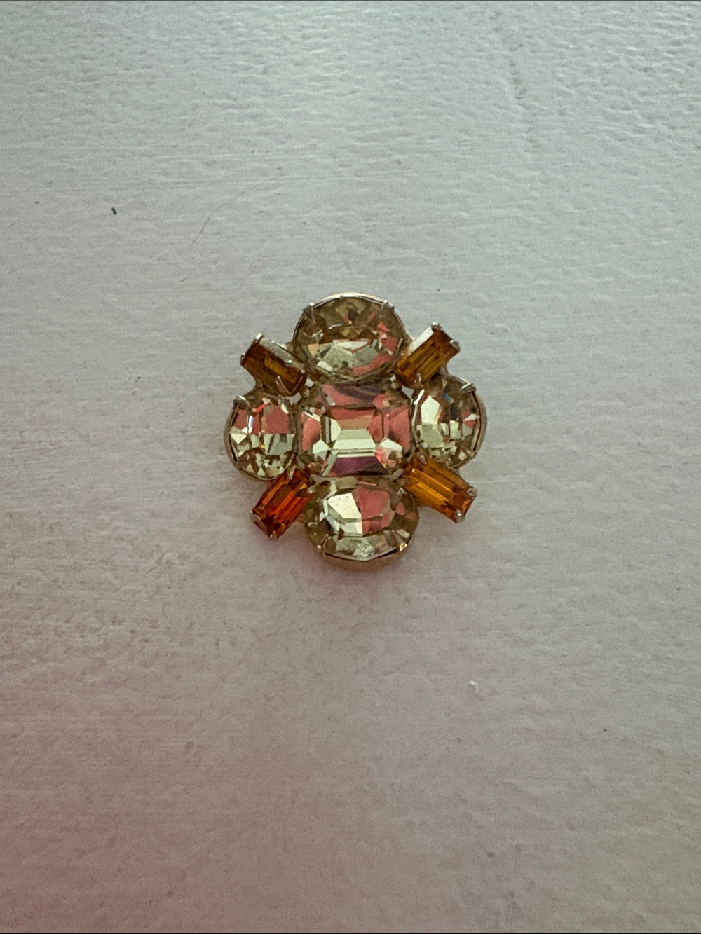 Vintage Coro flower Crystal Cluster Brooch with Amber Accents